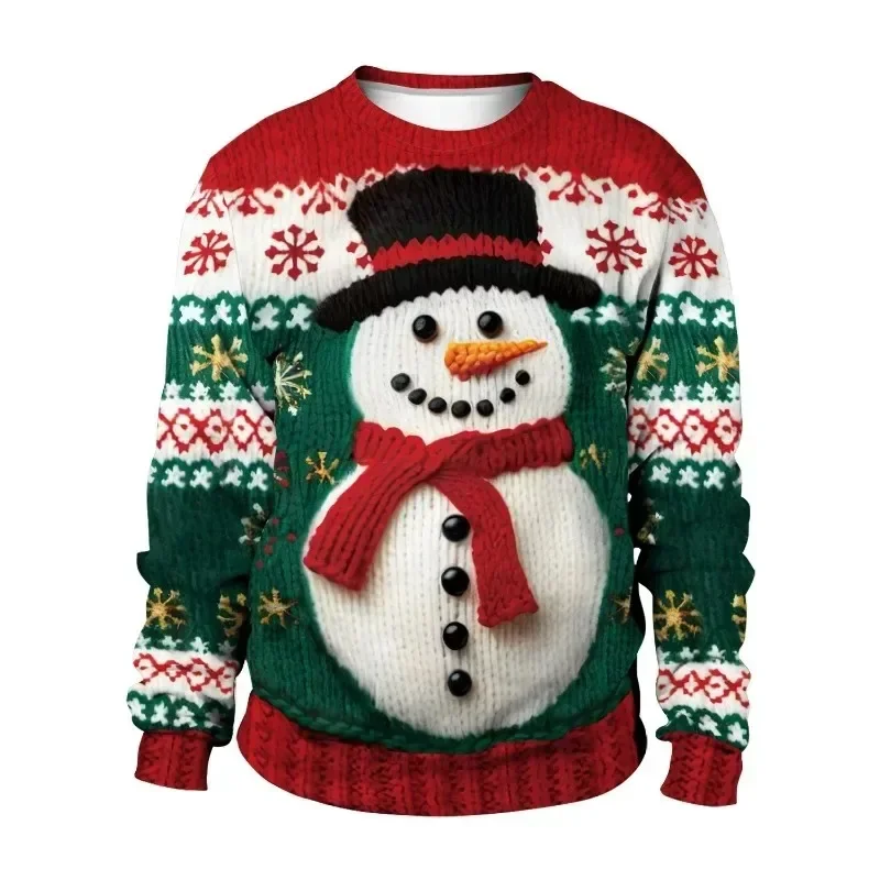 2024 Christmas Couples Sweatshirts Snowman Christmas Tree Pattern Sweater Pullovers Winter Jumpers Warm Thicken Knitwear