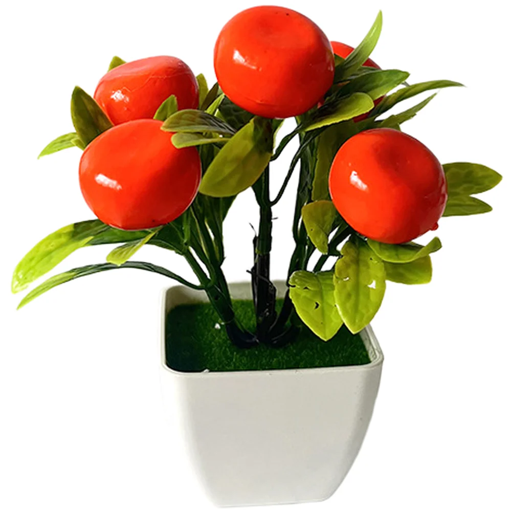 Compact Potted Artificial Bonsai Fruit Tree for Indoor Decoration Lifelike Appearance 15.5 10cm Plastic Safe Material