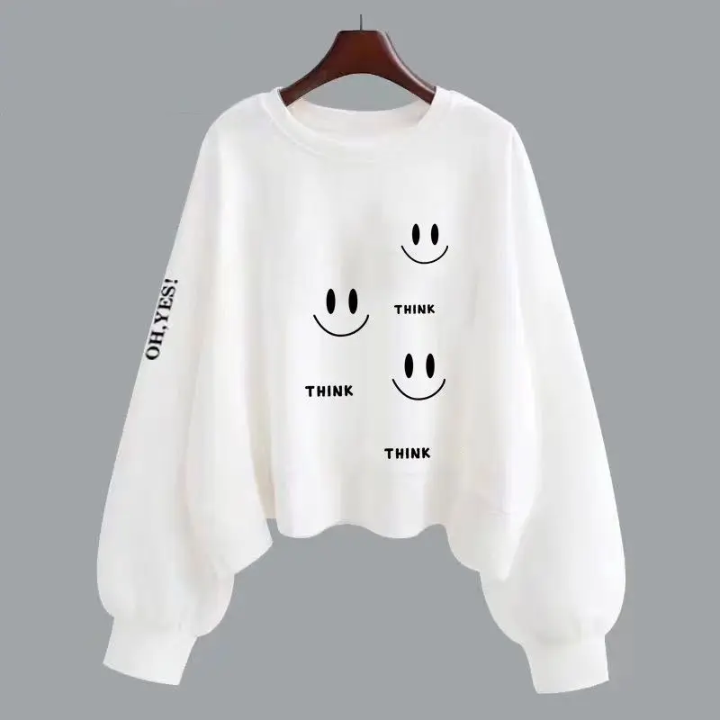 2023 Spring and Autumn Minimalist and Playful Age Reducing College Style Round Neck Printed Loose Casual Oversized Short Hoodie