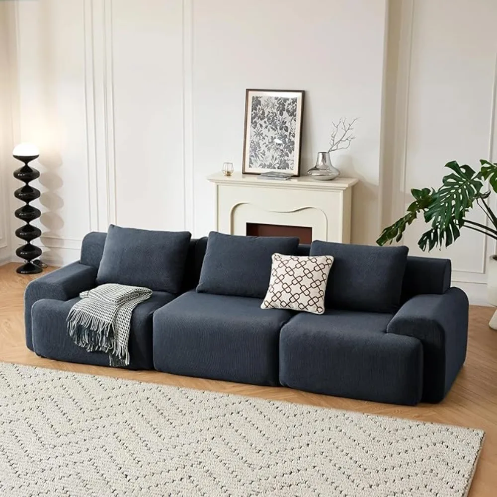 

118" Boneless Couches for Living Room, Blue-Grey 3-Seat Sofa Modular Sectional Sofa, Plush Corduroy Sectional Couches