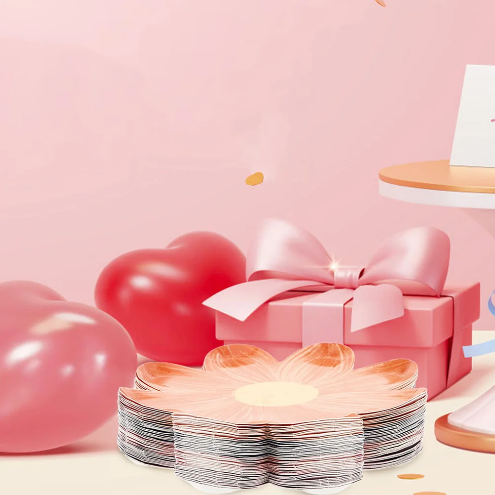 

60Pcs Floral Paper Plates Flower Shape Disposable Birthday Party Outdoor Picnic Family Gathering Dessert Tableware