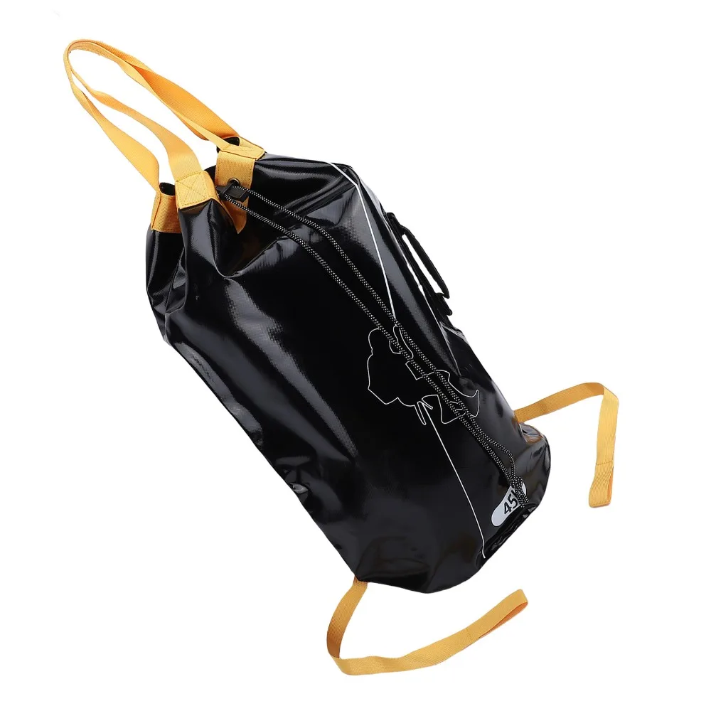 Black Climbing Rope Bag Wide Opening Drawstring Closure Caving Rope Bag Shoulder Straps Water Resistant Rescue Rope Backpack