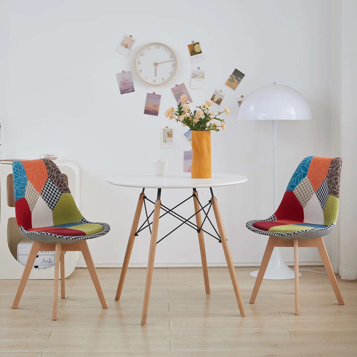 EGOONM 2/4/6 Stück Nordische Esszimmerstühle, Bunte Patchwork-Stühle mit Holzbeinen und Gepolstertem Sitz, Lounge-Stuhl für Küche und Wohnzimmer – Detail 3