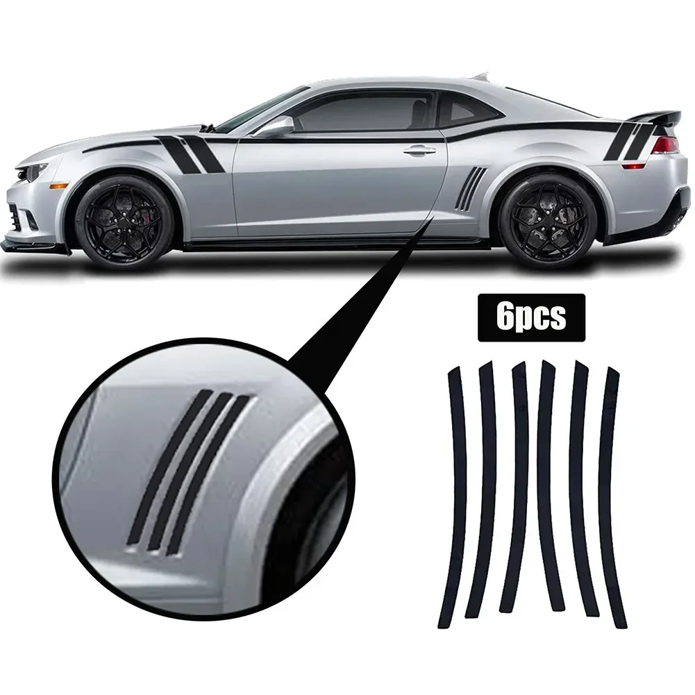 6pcs Car L&R Side Vent Insert Stripe Decal Inlay Sticker For 2010-2015 Chevy Camaro Side Stripe Panel Skirt DIY Window Stickers