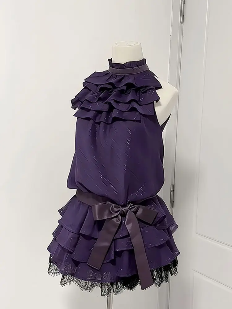 Amerikanischer Vintage-Rock-Set für Damen, Lässige Ärmellose Schlanke Bluse, Süßer Y2k Minirock, Vintage Einfarbiger Anzug für den Sommer