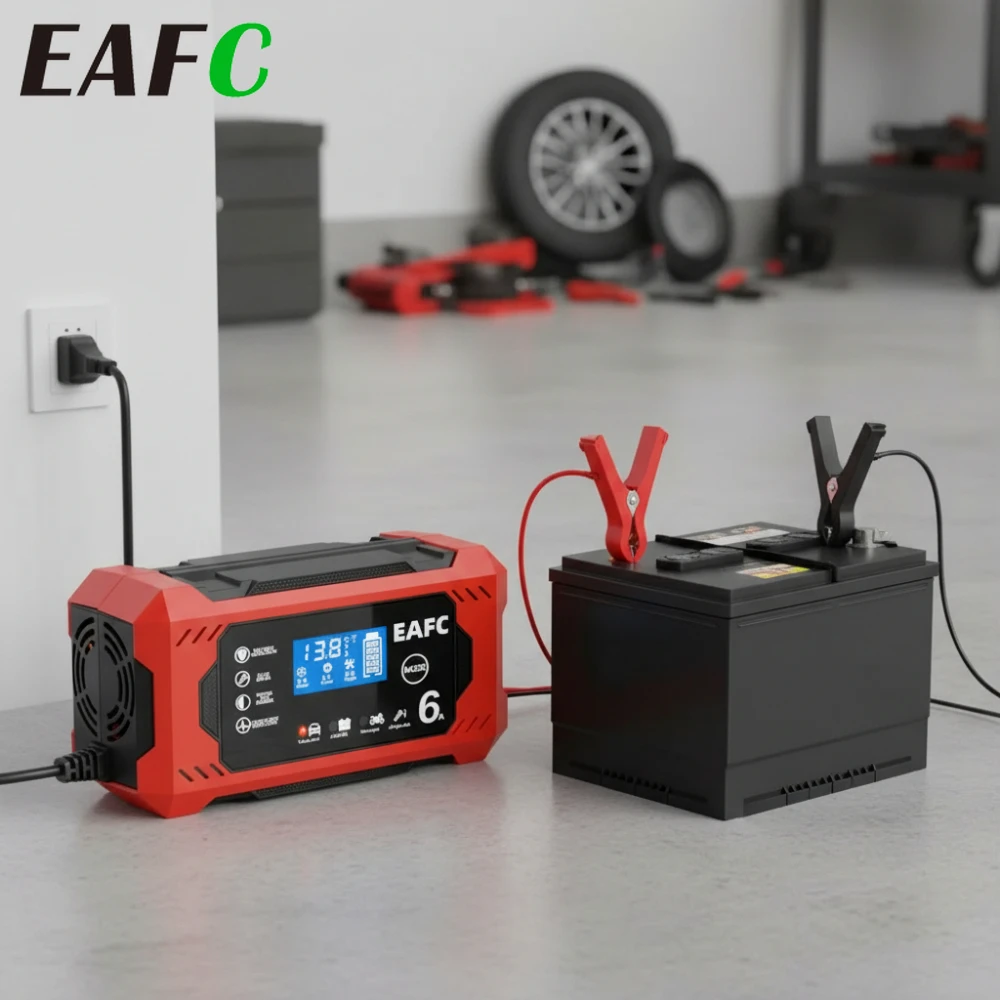 Intelligentes 12V Batterieladegerät für Autos & Motorräder 6A/10A Ausgang LCD-Bildschirm Reparaturmodus Überladeschutz-Design Ladestation