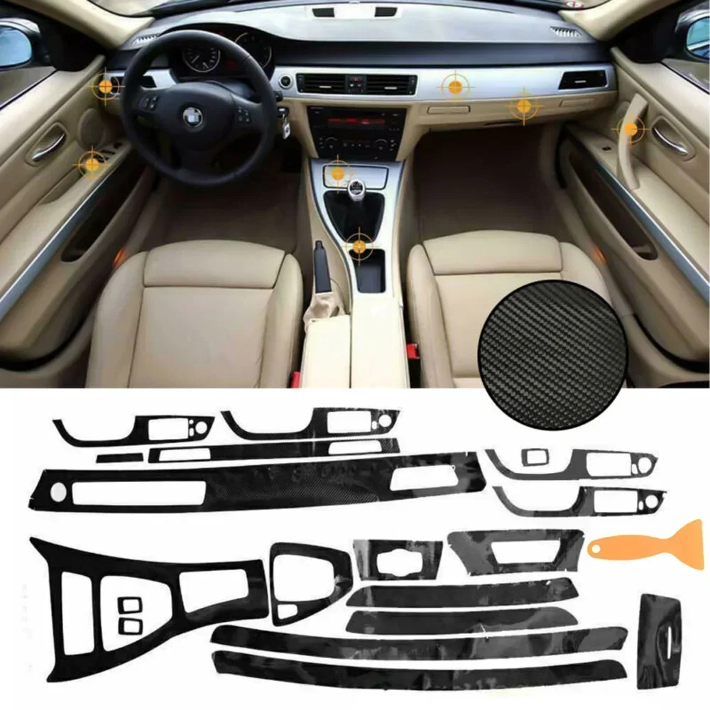 Interior Brilhante Fibra De Carbono Envoltório Guarnição Adesivo, Carro 5D Decalque para BMW Série 3, E90, Painel Console, 2005-2012, 1 Conjunto