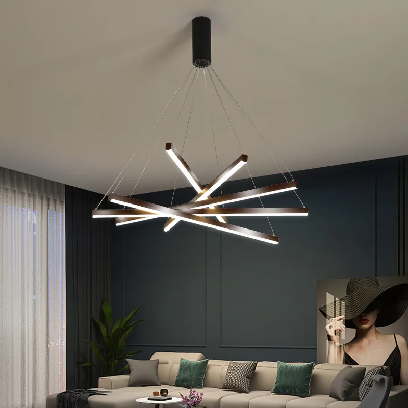 Modern Line Led Pendant Lamps Dimmable for Dining Living Room Staircase Chandelier Home Decor Lighting Suspension Design Fixture