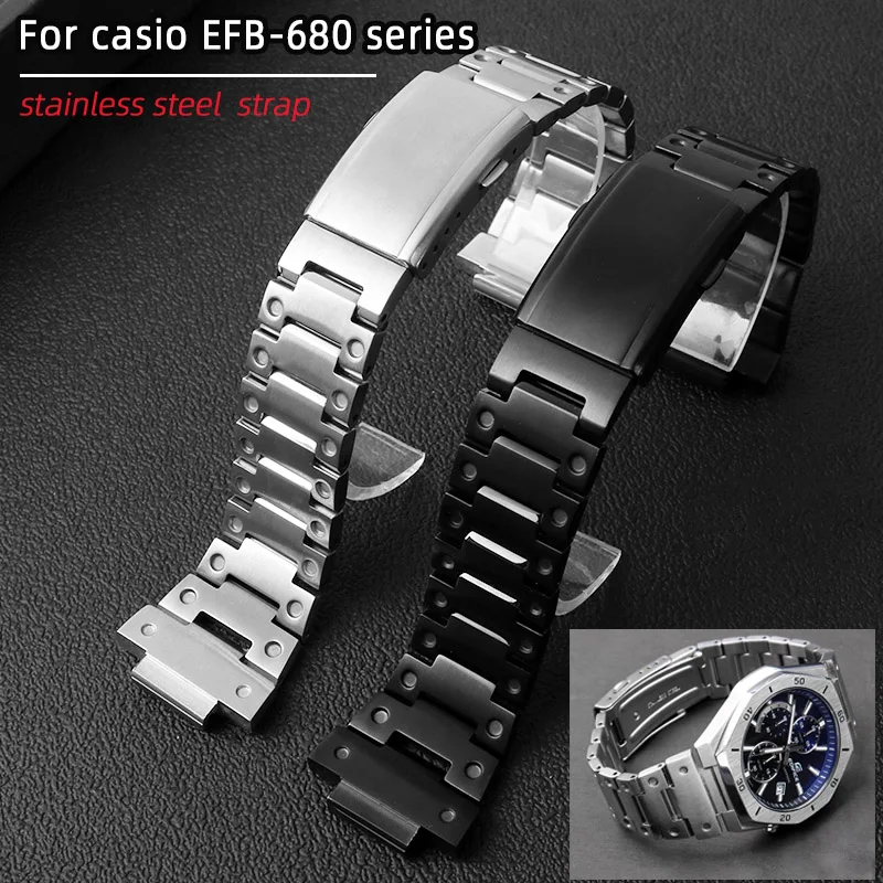 

Новый твердый браслет из нержавеющей стали для часов Casio Edifice EFB-680 черный серебристый ремешок для часов выпуклый наручный ремешок мужской браслет 14 мм