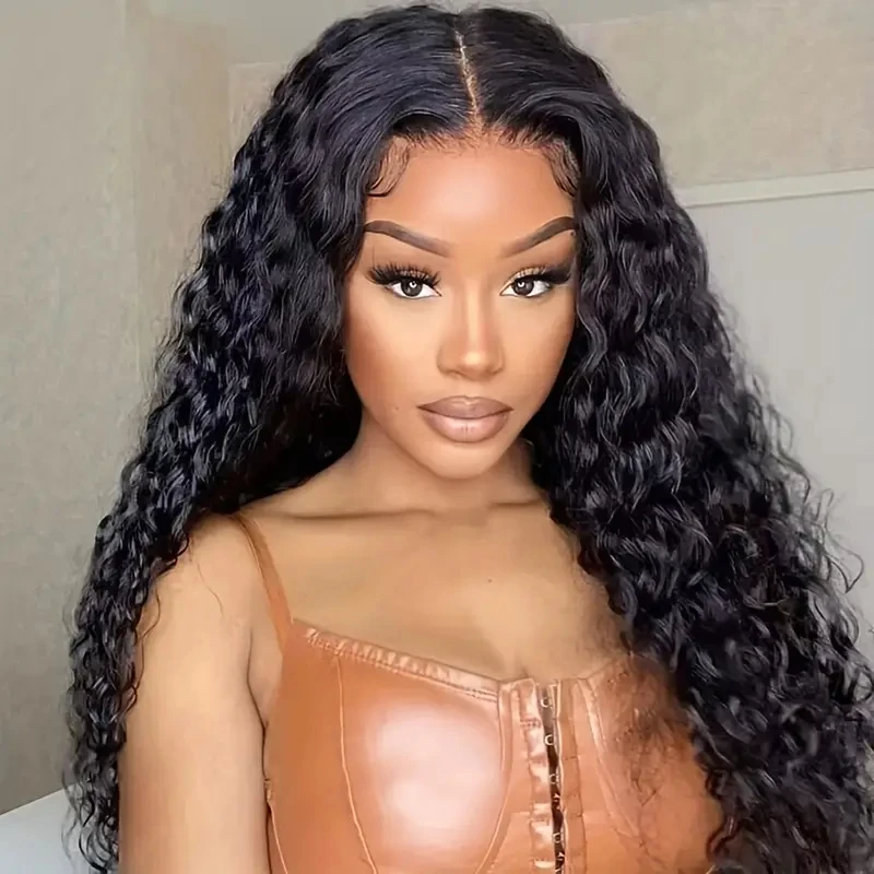 HAIRTIME 5x5 Glueless Deep Wave Lace Front Deep Wigs Human Hair HD Transparent Lace Deep Curly Glueless Closure Wigs Human Hair