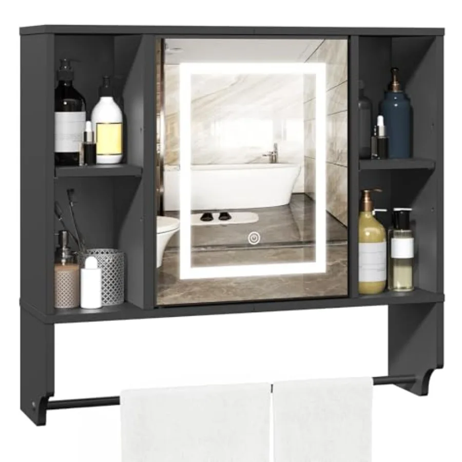 

Bathroom Wall Cabinet with Mirror Wall Mounted Medicine Cabinet with Color Adjustment LED Lights Mirrored Over The Toilet Stora