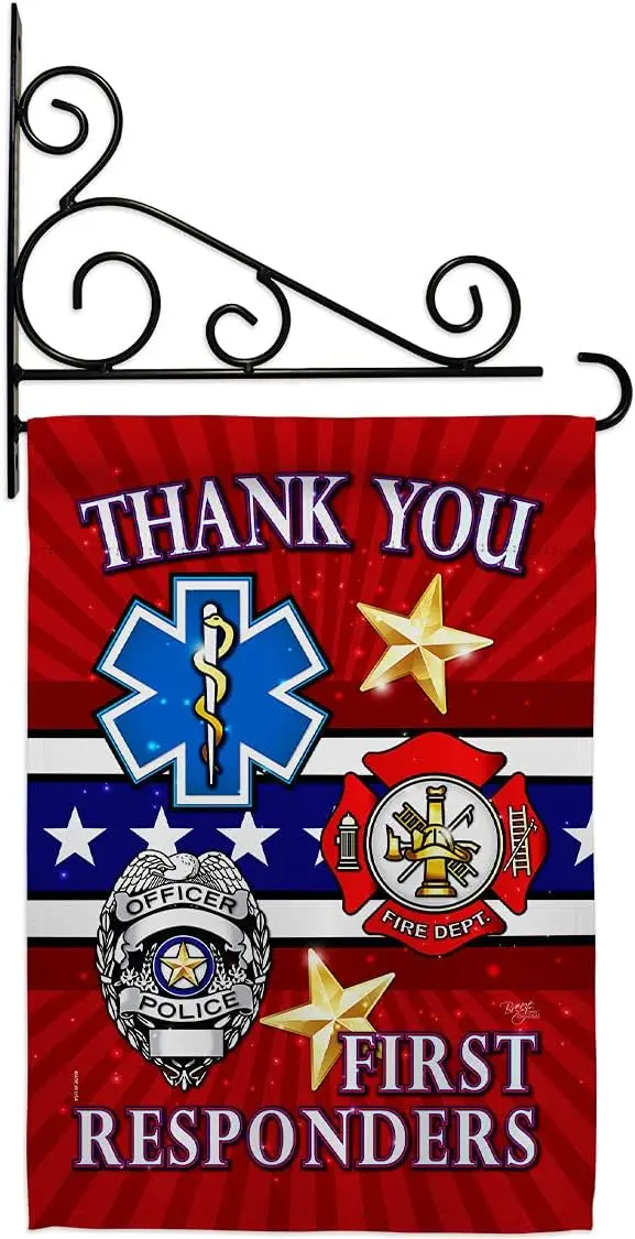 First Responders Garden Flag - Set Wall Holder EMT Paramedic EMS Nurse Emergency Medical Technician Supoort Official - House Dec