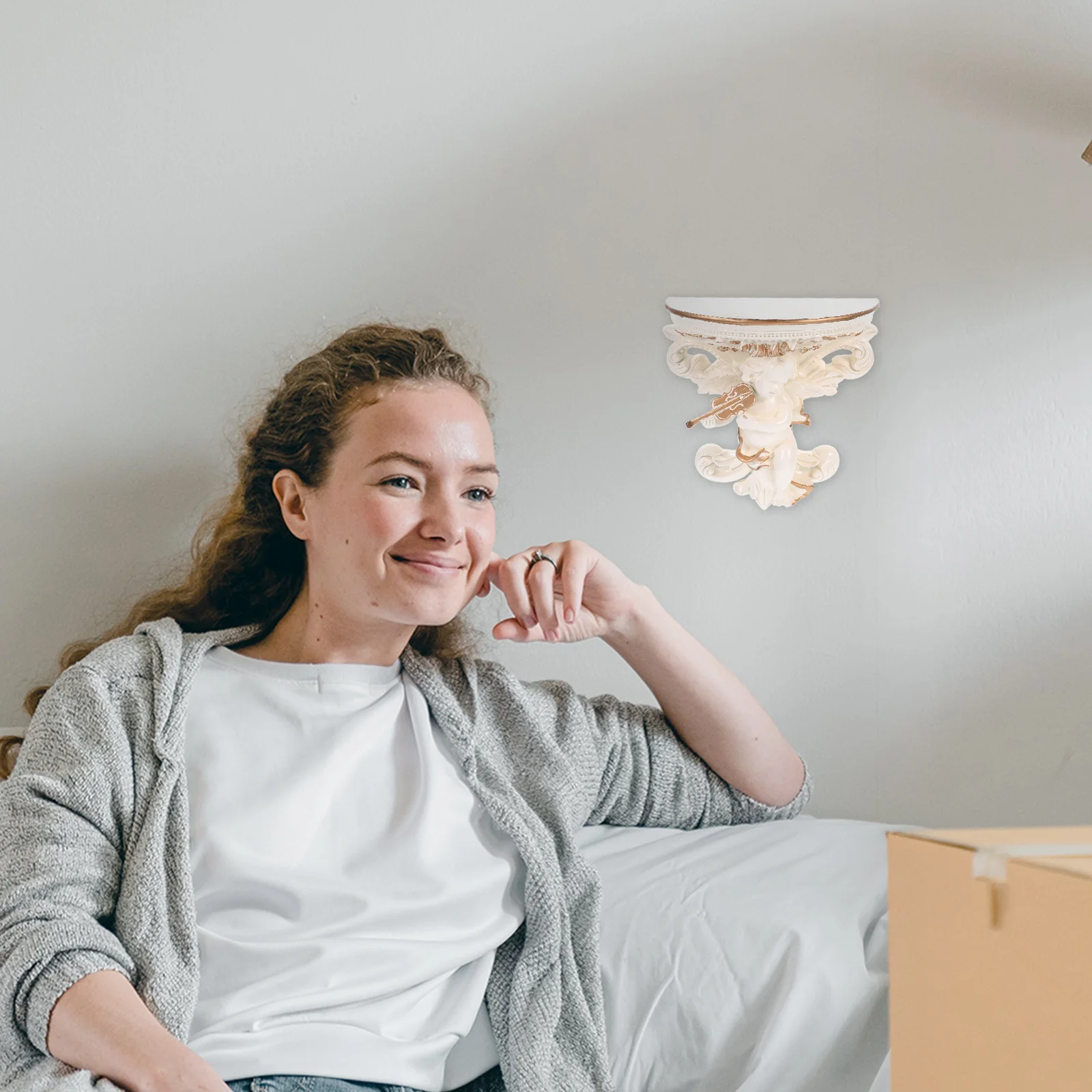 

Angel Wall-Mounted Shelf European Style Resin Sculpture Three-Dimensional Cherub Art for Living Bedroom Dining Room Decoration