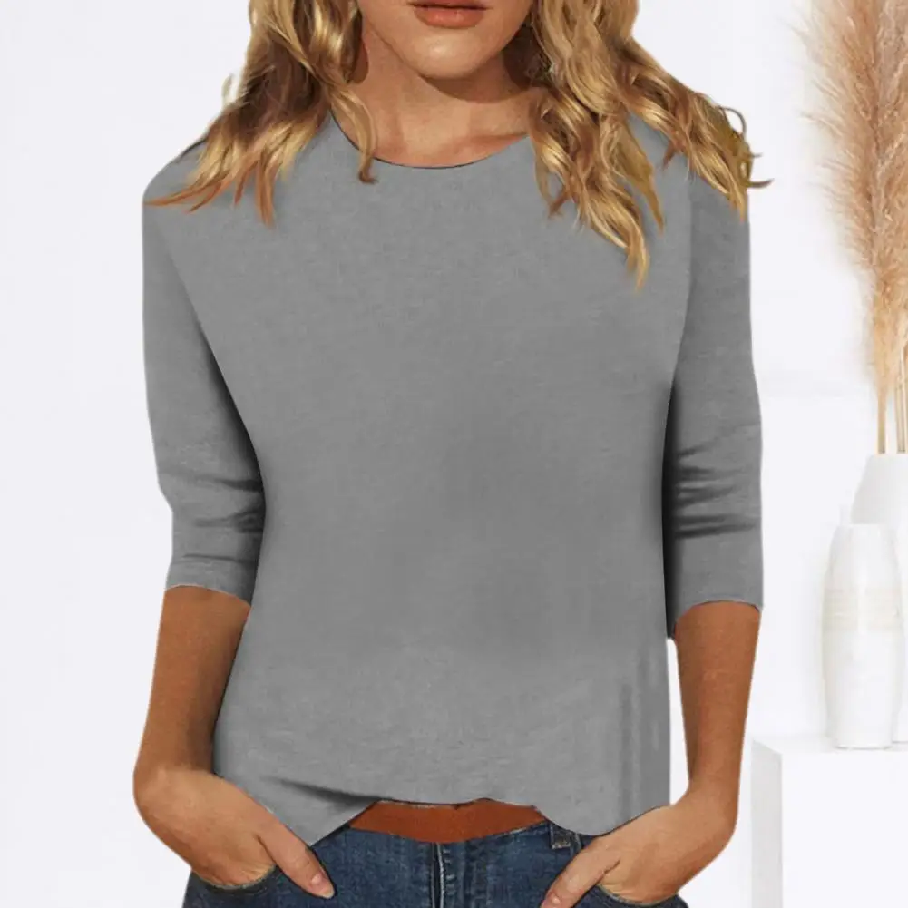 Elastische Vrouwen Blouse Zachte Textuur Vrouwen T-Shirt Stijlvolle Dames Casual T-Shirt Collectie O-hals 3/4 Mouw Pullover Tops Voor Een