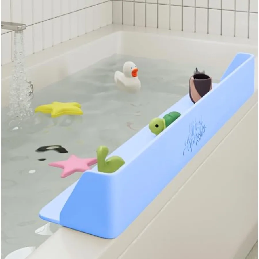 PlayPad 3-Ft Long with SplashGuard For Bathtub 5-Inch Tall - Mess-Free Bath and No Leaks with Strong Suction Cups - Blue