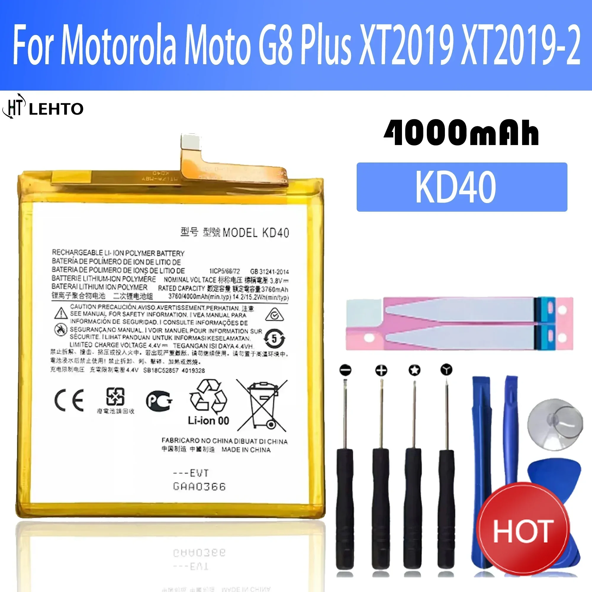 

New High Quality 4000mAh KD40 Battery For Motorola Moto G8 Plus XT2019 XT2019-2 + Tools