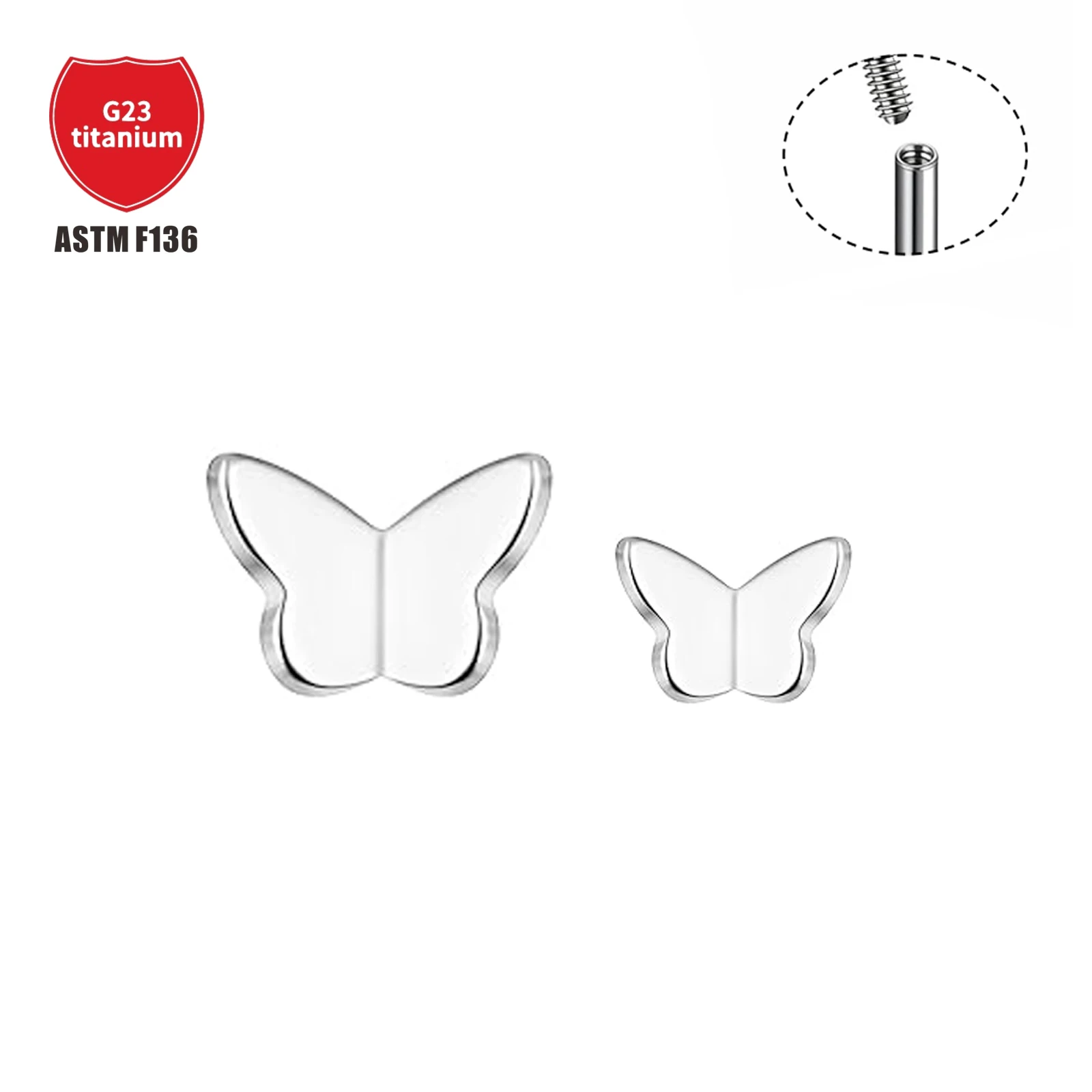 F136 Titanium Earrings Butterfly Cochlear Nails Polished Internal Thread 16g Implant Grade Ear Bone Nails Body Piercing Jewelry