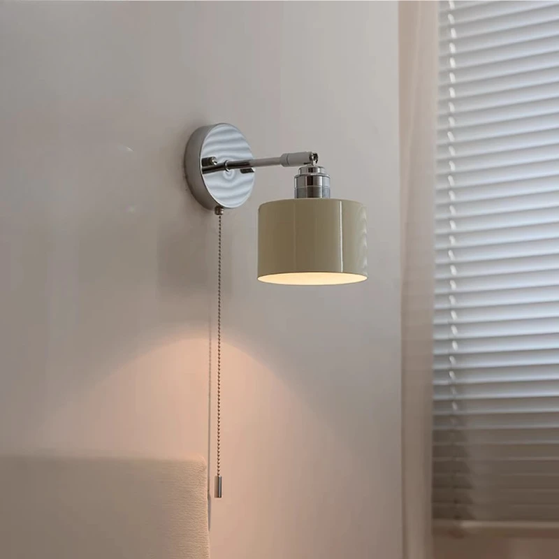Nordic Minimalist Metal Wall Lamps Bedroom Bedside Study Hotel Homestay Corridor Stairs Modern Cream Style Pull Wire Wall Lights