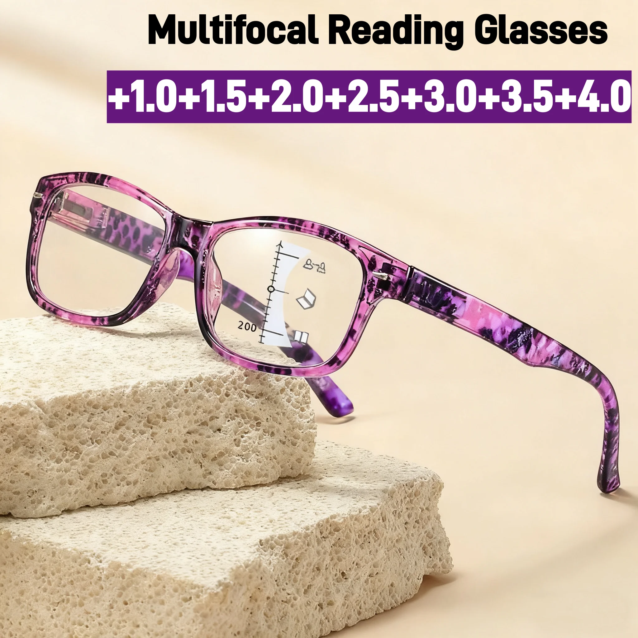 Neue Frühjahr Bein Multifokale Lesebrille Frauen Mode Druck Anti Blau Licht Multifokale Grad Presbyopie Brille Nah und Weg