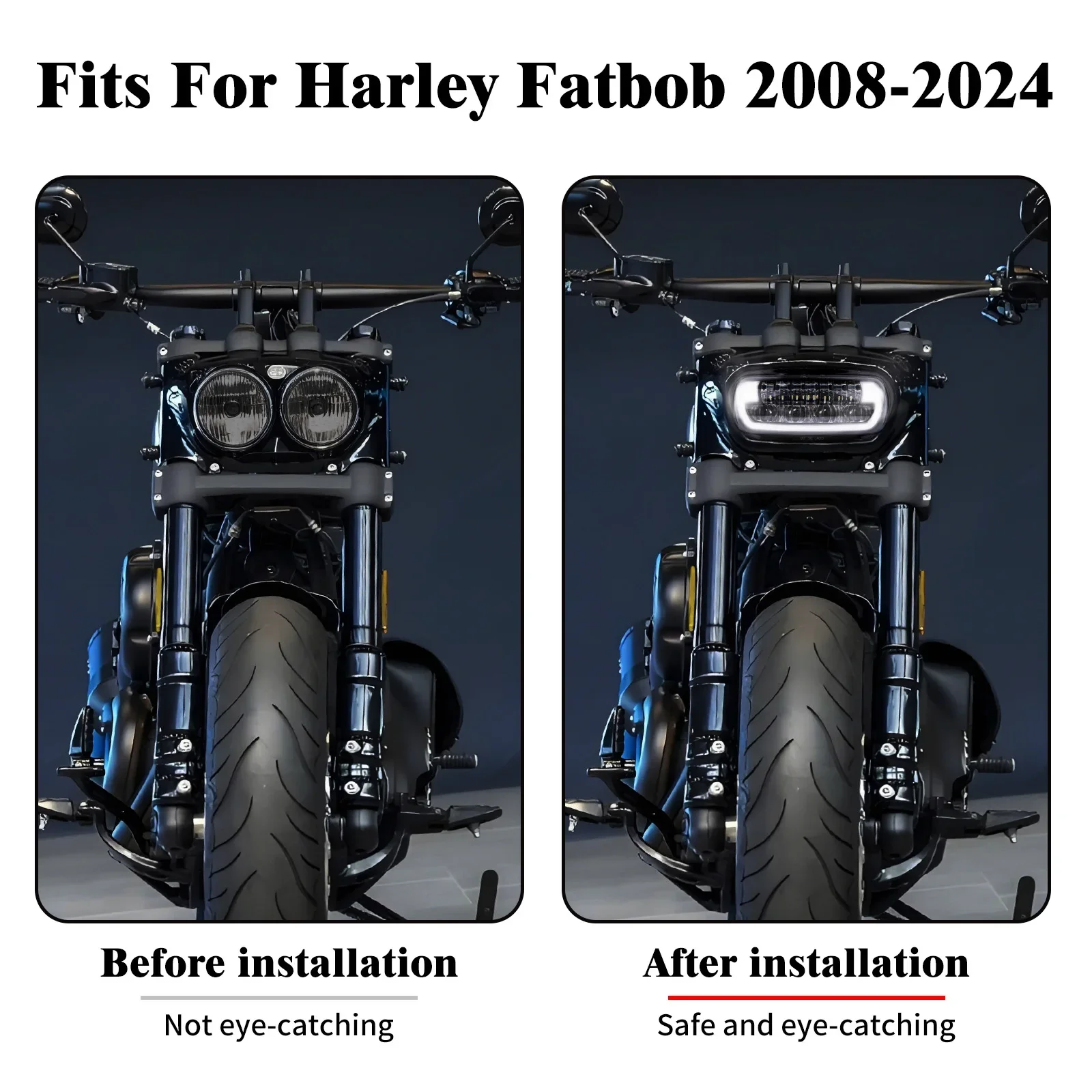 Motorcycle Front Headlight High Low Beam LED Light Daytime Running Light For Harley Fat Bob FXDF FXFB 2008-2024 Dual Beam Lamp