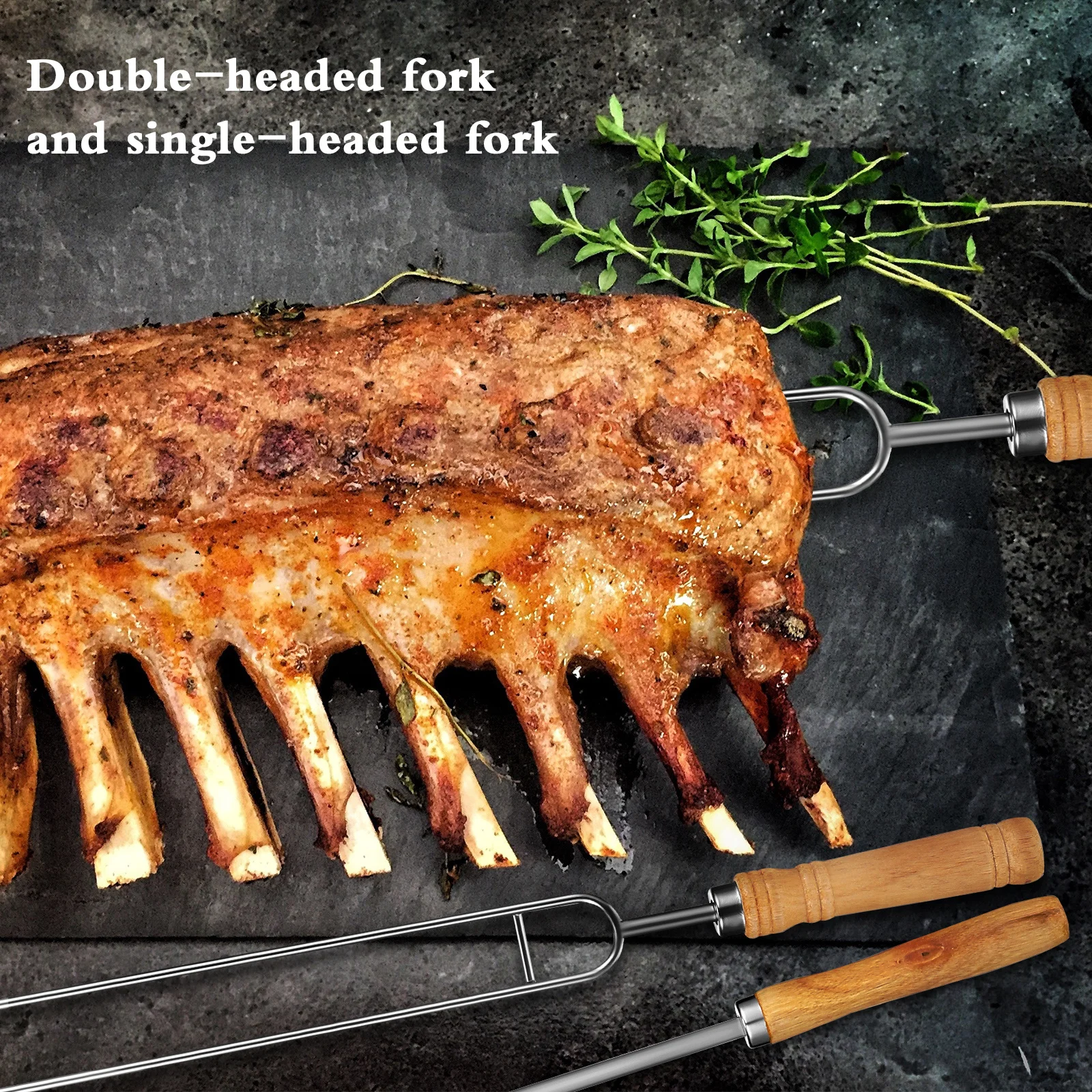 

8Pcs Barbecue Roasting Skewers Stainless Steel with Wood Handle for Bbq Grilling Picnic Hiking Gathering Events