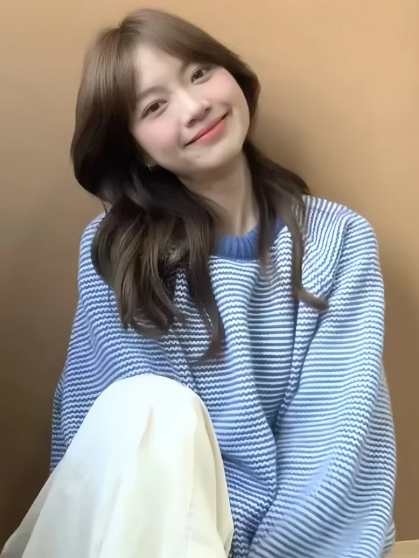 

Женский свитер в синюю полоску, круглый вязаный топ контрастного цвета Lazy Sle, осень-зима, Новое поступление, универсальный Thiened F...