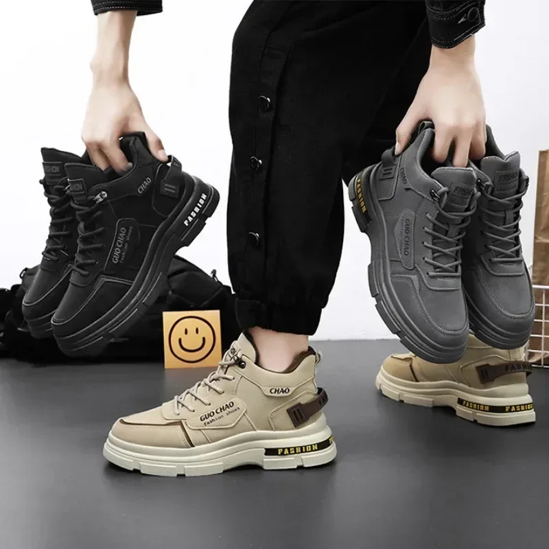 Sepatu Kasual Pria Sepatu Bot Pergelangan Kaki High Top Nyaman Kualitas Tinggi Sepatu Kerja Koboi Fashion Chelsea Hombres Serbaguna Trendi