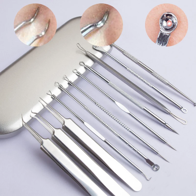 Acne Blackhead Removal Needles Kit Cell Pimples Blackhead Clip Tweezers Comedone Blemish Extractor Beauty Face Skin Clean Tool