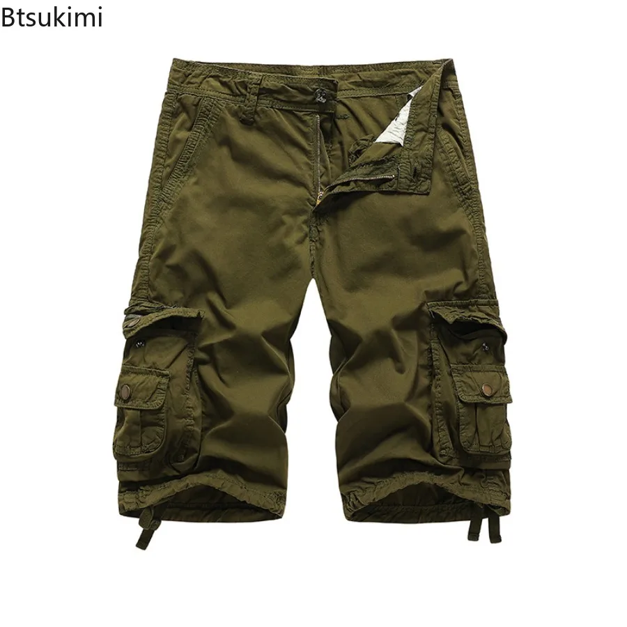 2025 Summer Men's Cargo Shorts Casual Streetwear Homme Shorts Loose Solid Multiple Pocket Man Cotton Cargo Pants Plus Size 30-48