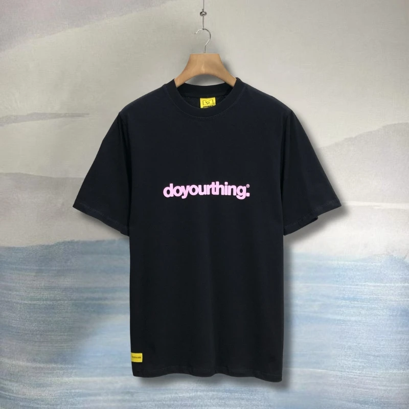 Do Your Thing Pink Letter Plush Printed Protect Tshirt Breathable Cotton Black Round Neck Short Sleeve Men Women Street Cleanfit