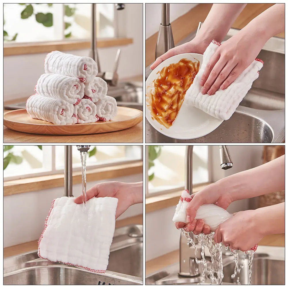 

6pcs 12-Layer Muslin Cotton Cleaning Thick Soft Dish Towels Absorbent Kitchen Rags Reusable Dishwashing Cloths Durable Wash