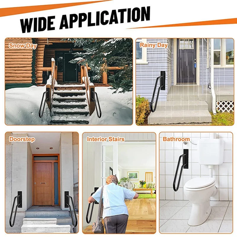 Handrails Iron For Outdoor , 1 To 3 Steps Stairs Wall Mounted For The Elderly, Disabled, Pregnant Women