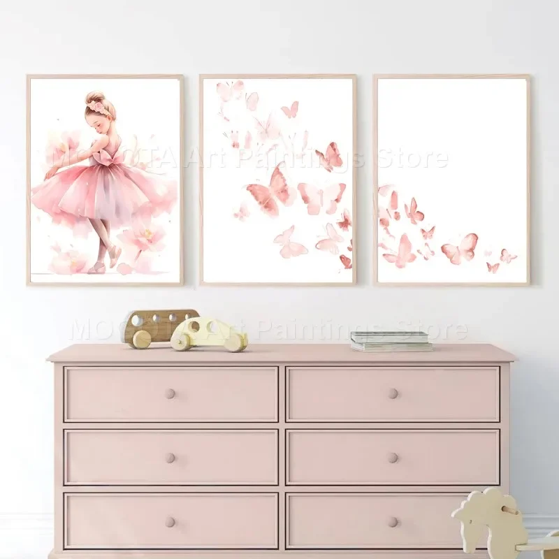 Pink Girl Unicorn Ballerina Butterfly Nursery Wall Art Canvas Painting Nordic Posters And Prints Pictures Baby Kids Room Decor