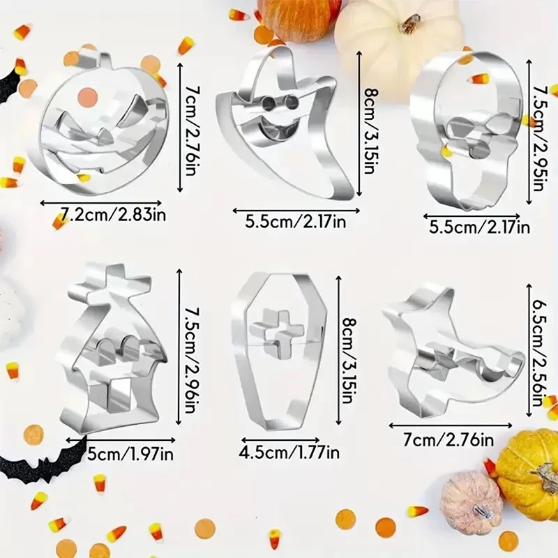 

6pcs Halloween Cookie Cutter Mold Stainless Steel Ghost Pumpkin Skull Head Coffin Baking Molds Cupcake Chocolate Biscuit Mould