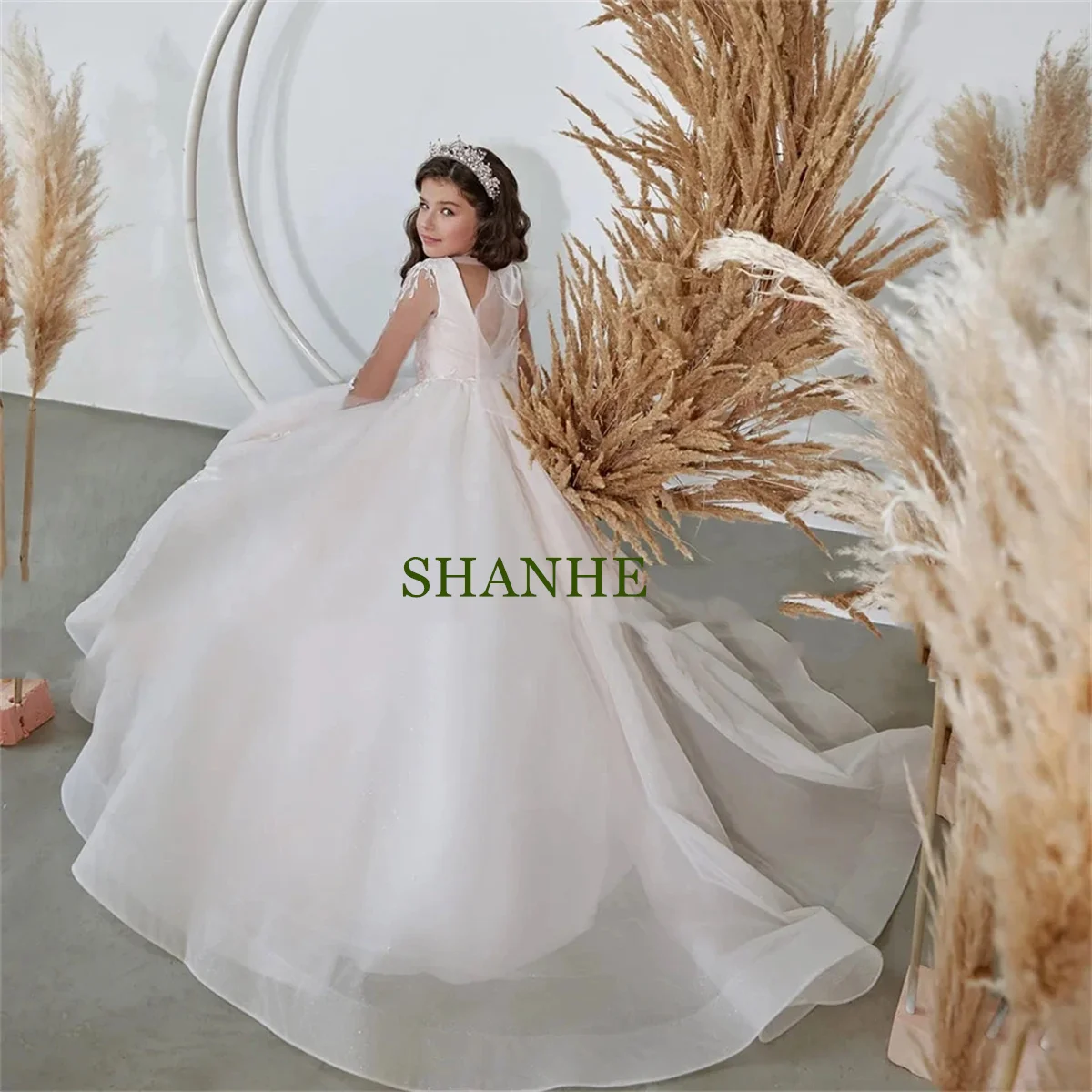 

CustomizedFlower Girl Dresses For Wedding Elegant Princess Ball Gown For Kids Birthday Party Simple Bow Floor Length First Commu