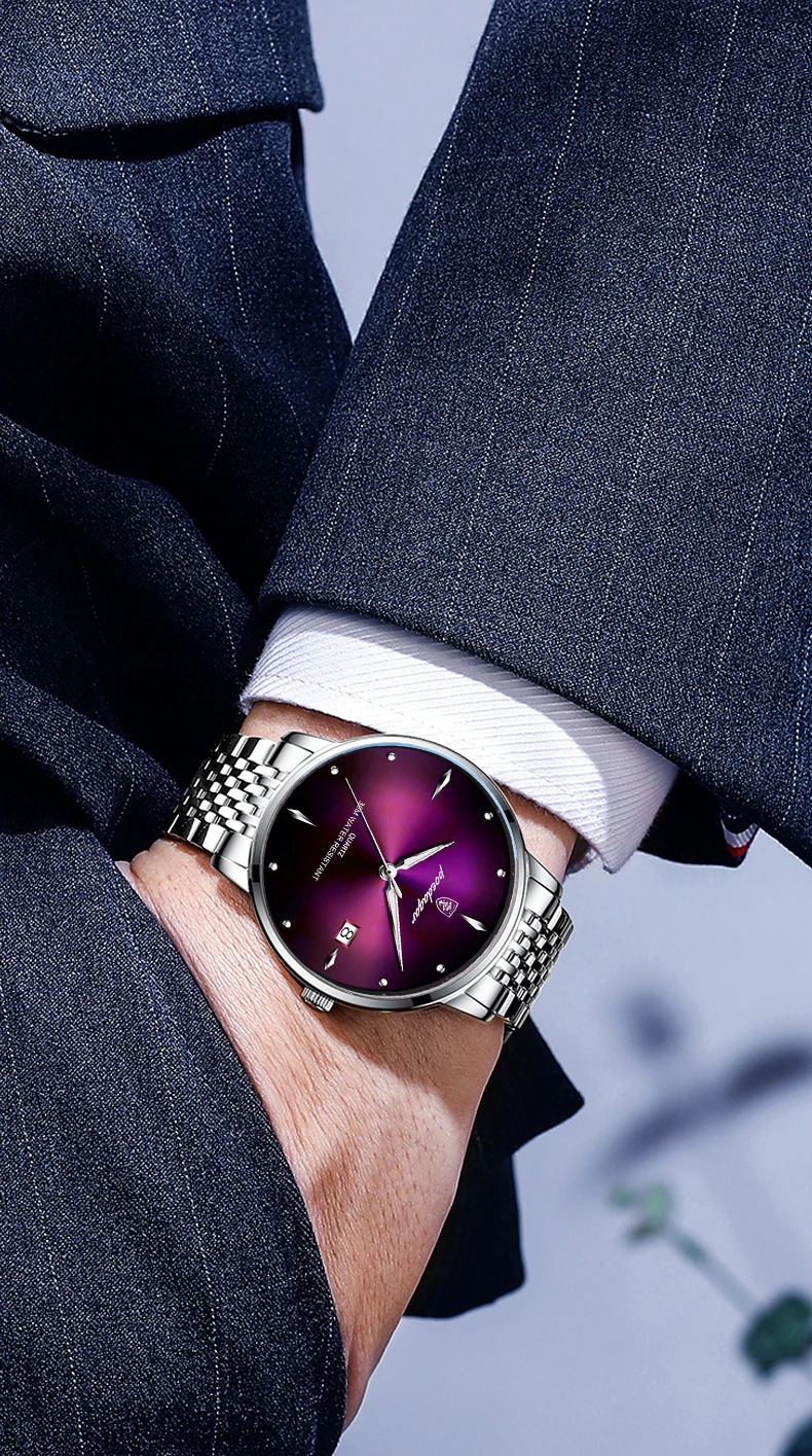 POEDAGAR Luxus Sport Männer Uhr Wasserdicht Leucht Edelstahl Datum Armbanduhr Für Mann Quarzuhr Business herren Uhren – Detail 5