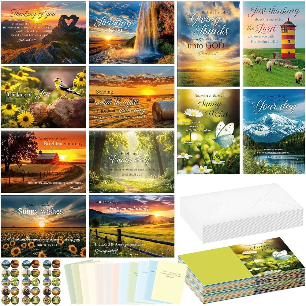 

24 Pack Religious Thinking of You Cards Bulk with Envelopes Jesus Christian Greeting Thinking of You Cards with Scripture Encour