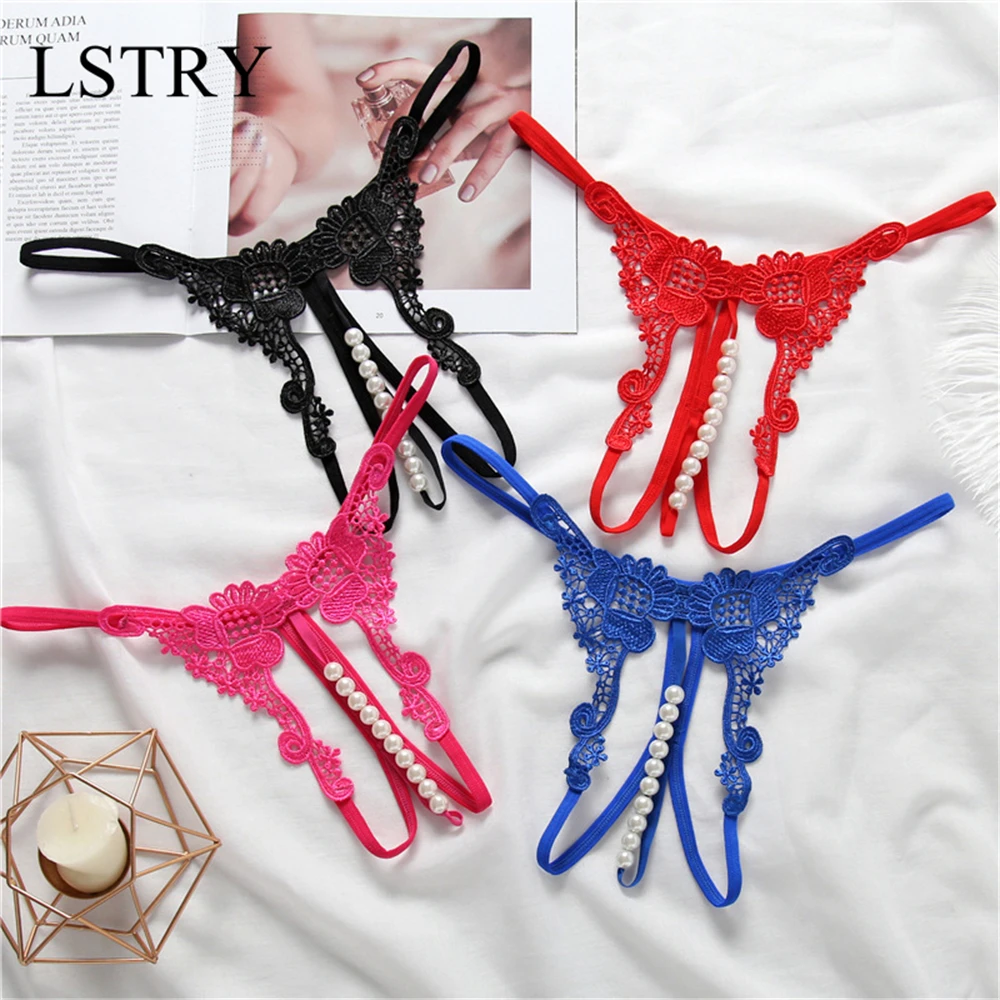 T Panties Female Underwear Lace Seamless Thongs Women\'s Pants Sexy Pearl G-String Erotic Women Crotchless Breathable Sleepwear