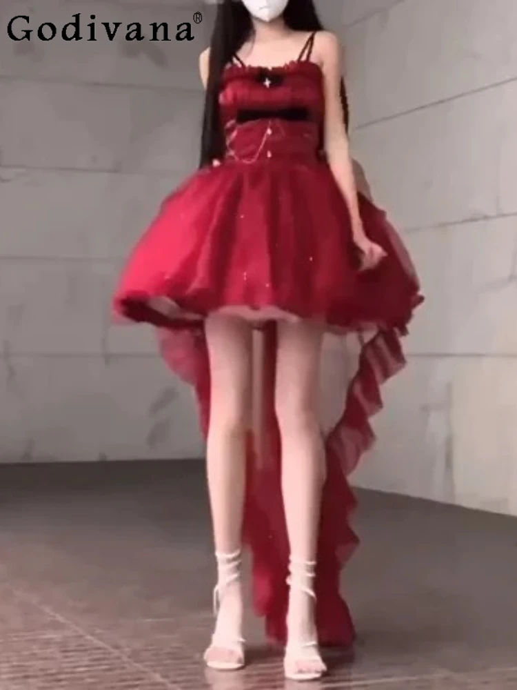

Elegant Lolita Fashion Ruffles Slash Neck Party Princess Dresses Sweet Girl High Waist A-line Engagement Long Tail Slim Dress