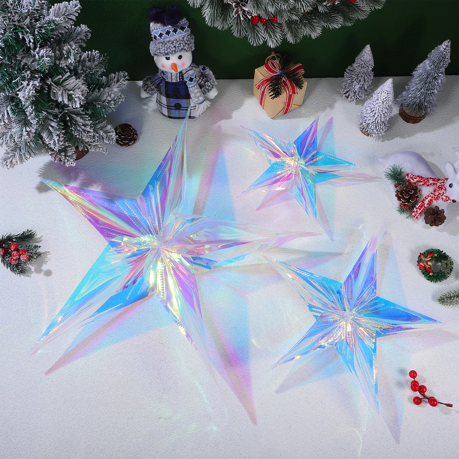 

3pcs Colorful Neon Film Star Pendant Decor 12 Inch 16 Inch Wall Ceiling Hanging Ornament For Party Wedding Christmas Decoration