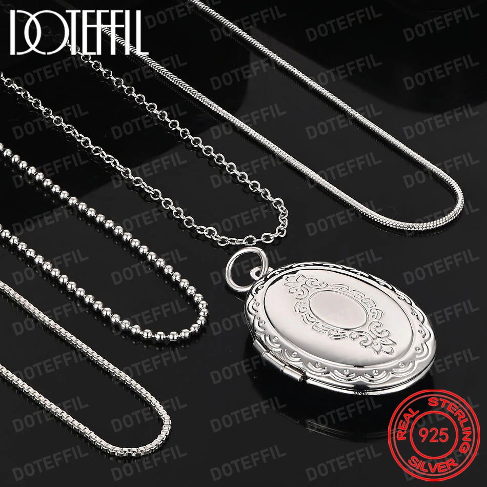 925 Sterling Silver Delicate Oval Pattern Pendant Necklace for Women, Fashionable Wedding Party Accessories