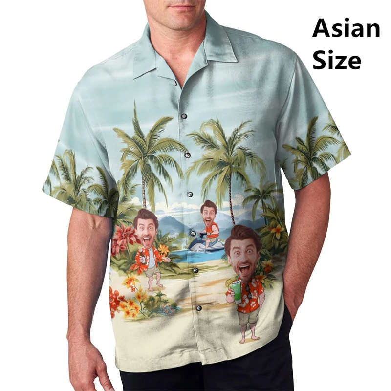 

Funny Face Custom Hawaiian Shirt Flower Plants Design Clothing Unisex 3D Print Personalized Beach Shirt Lapel Short Sleeve Tops