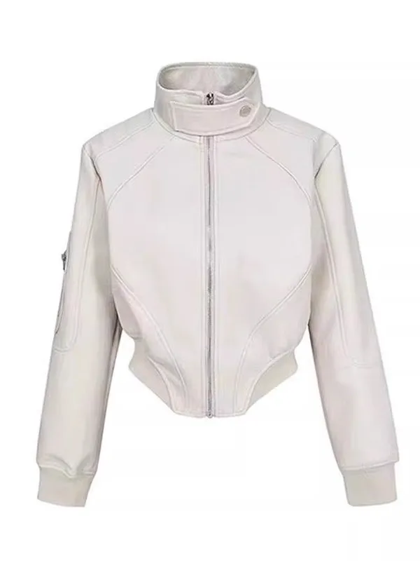 Jaet ort – manteau rétro en cuir PU blanc pour femme, haut de gamme, moto, nouveau petit Design, tendance, automne