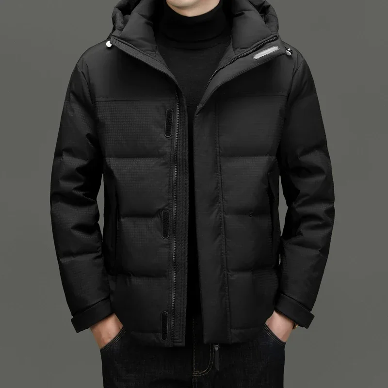 

Men's High-end Clothing Winter Down Jacket Hooded Thick Warm White Duck Down Coat Short Simple Bread Clothes Casual Jack