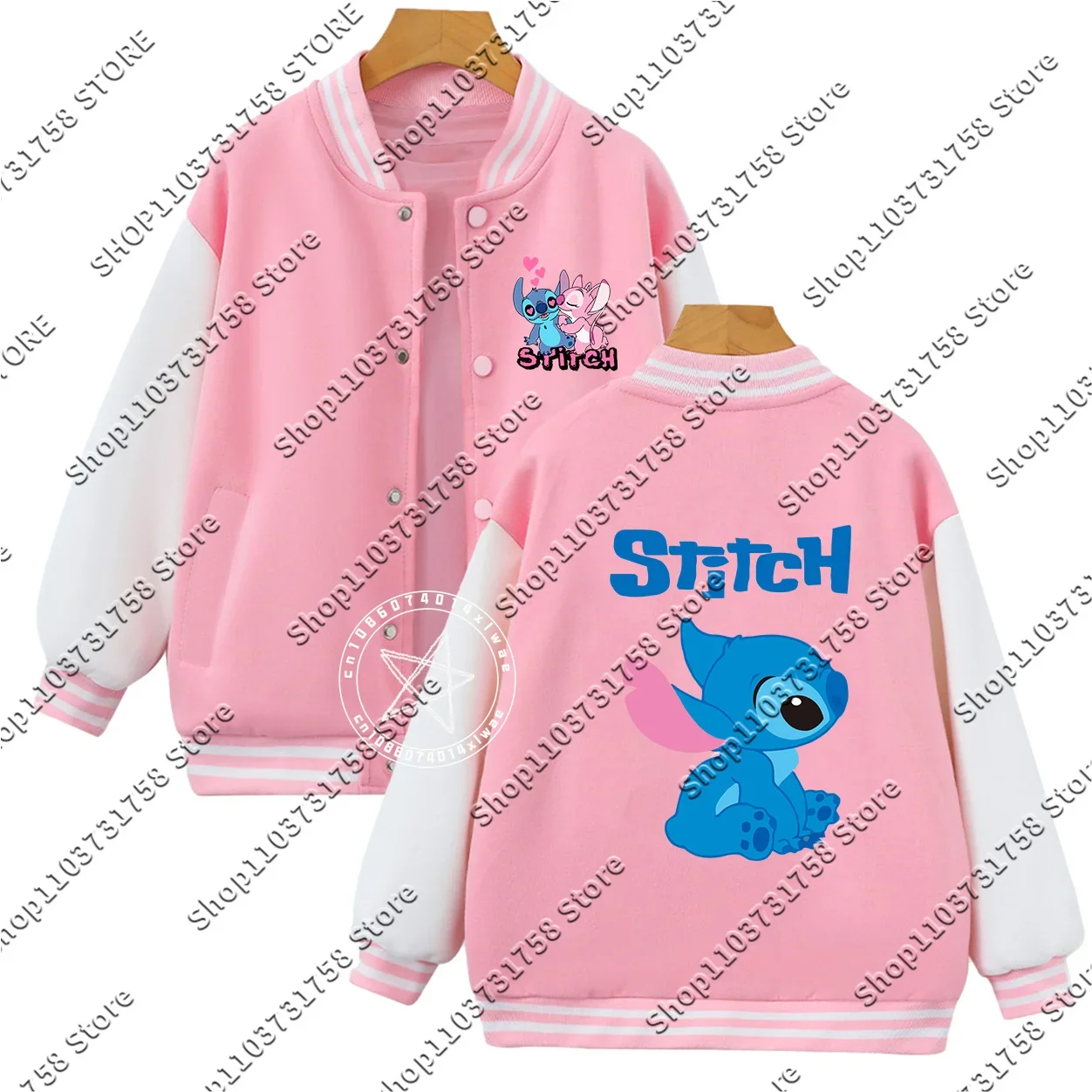 2025 Stitch Kids Disney kawaii Simple Printed Boys Girls Baseball Uniform Fall/Winter Padded casual coat for teens ages 2-14