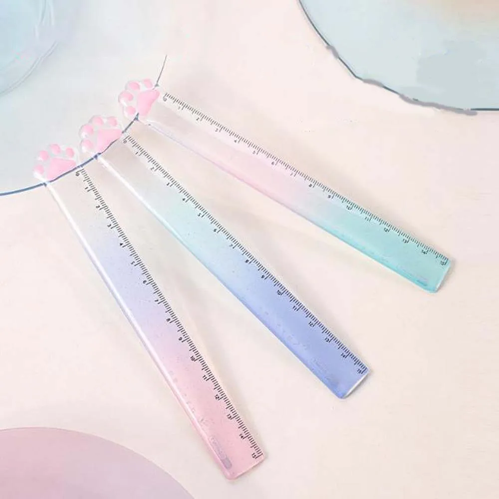 1PC Random Gradient Color Fashion Durable Cat Claw Shape Ruler, Clear Scale, Curved Edge, Comfortable and Easy to Use