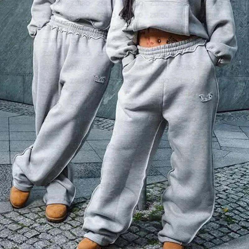 Y2K Autunno Inverno Caldo Hip Hop Pantaloni da strada Tendenza sportiva Vintage Joker Moda Lettera Ricamo Pantaloni slim dritti a gamba larga