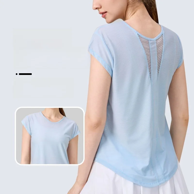 

Women's Thin Mesh Yoga Cover-Up Top Breathable High-End Sports Wear Light Fashionable Short-Sleeved Yoga T-Shirt