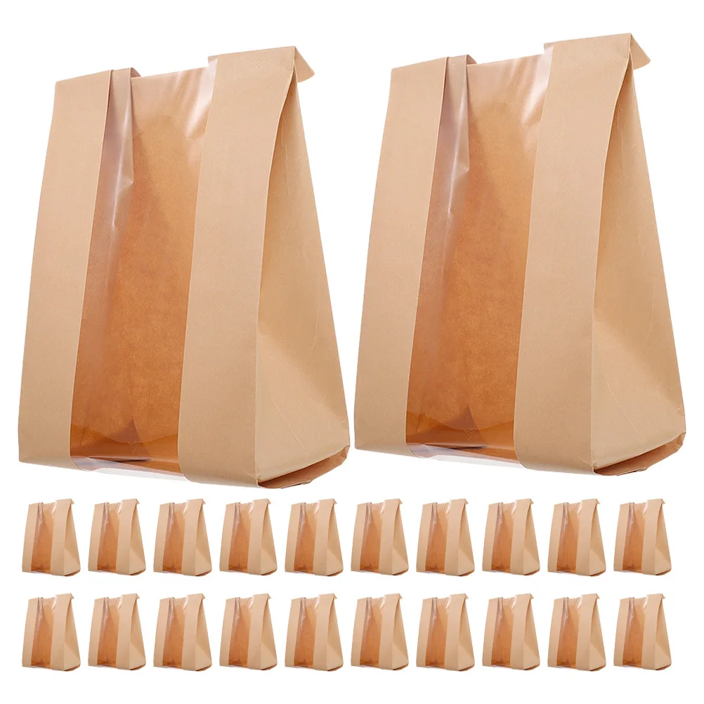 

100pcs Food Paper Bags With Clear Window Bread Packaging Bag For Bakery Cookies Toast Pastry Sandwich Storage Kraft Pouches