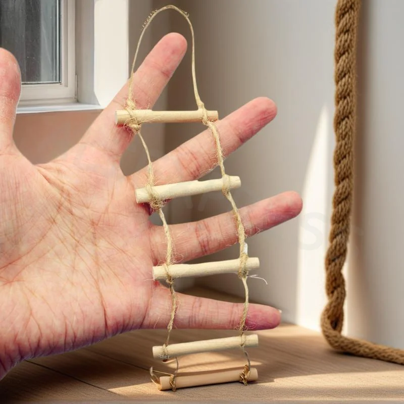 Hanging Ladder Doll House Toy in Miniature, 1Pcs Wooden Hemp Rope Pet and Gardening Scene Model Accessory